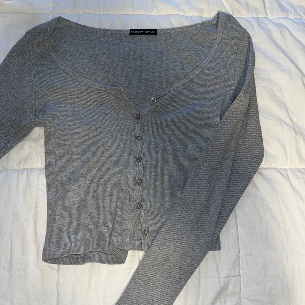 Brandy Melville gray long sleeve button shirt